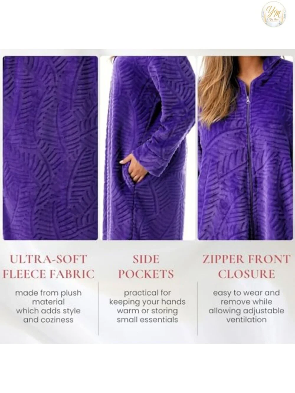 Plush Zipper Lounger Robe - Cozy Fleece Women's Zip Front House Dress